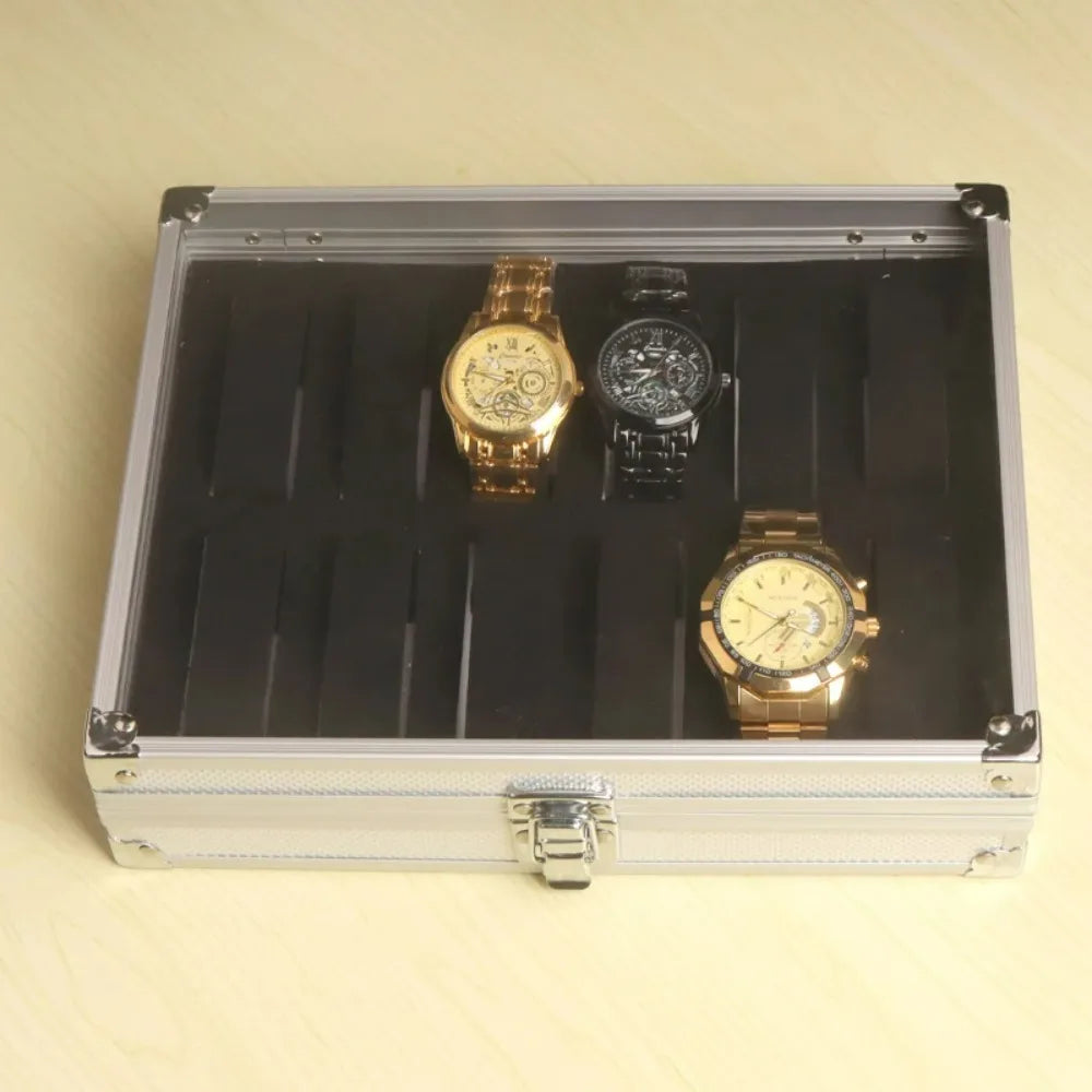 Boîte à Montre Homme 6 Compartiments Aluminium – Écrin Rigide Intérieur Suédine
