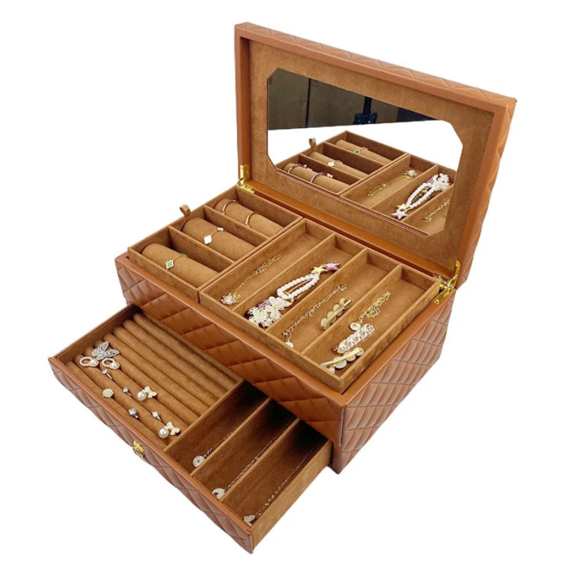 Grande Boîte à Bijoux en Cuir – Format XL, Doublure Velours
