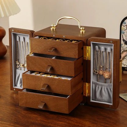 Boîte à Bijoux en Bois Massif à Double Porte – Format Compact