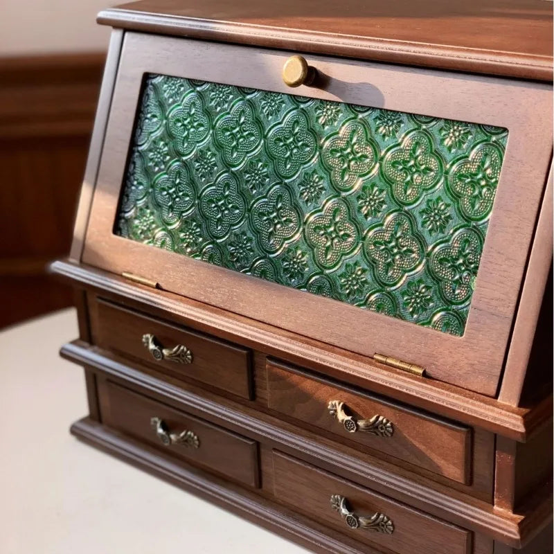 Boîte à Bijoux Vert Rétro en Bois – Grande Capacité