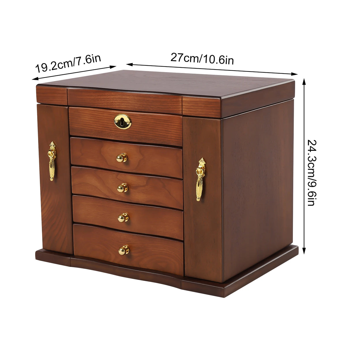 Boîte à Bijoux en Bois 5 Niveaux avec Miroir – 4 Tiroirs, Fermeture à Clé