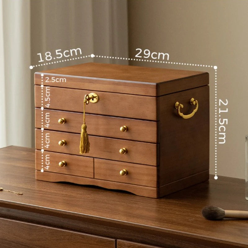 Boîte à Bijoux en Bois Massif Rétro – Grande Capacité avec Miroir