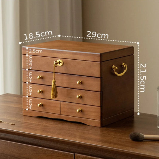 Boîte à Bijoux en Bois Massif Rétro – Grande Capacité avec Miroir