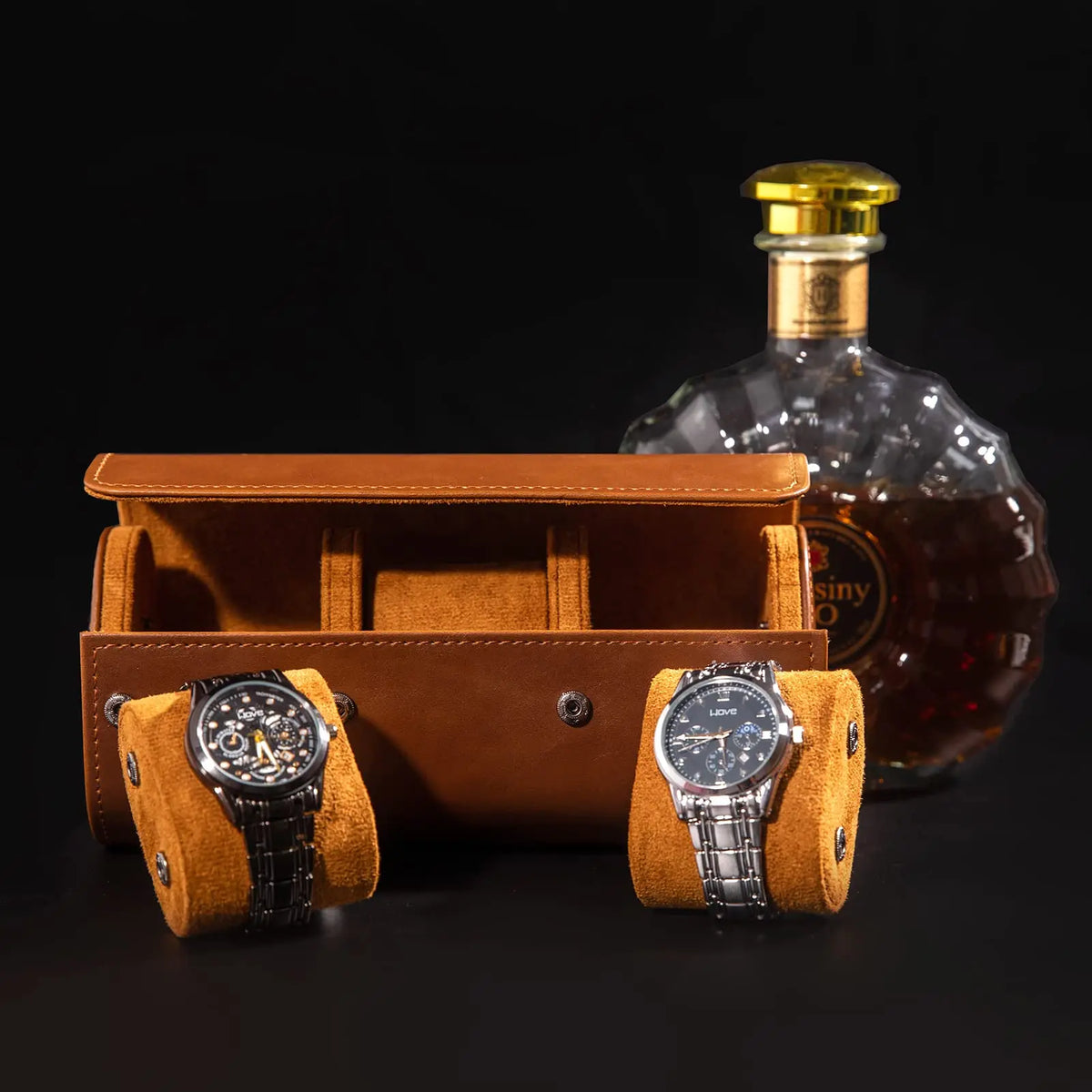 Boîte à Montre Homme 2 Compartiments Cuir Marron – Fabrication Artisanale