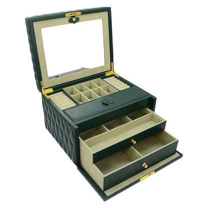 Coffret Bijoux Simili Cuir Vert Miroir