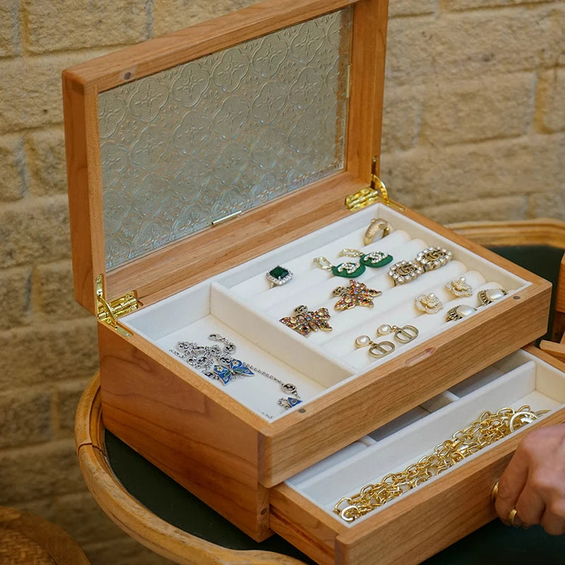 Boîte à Bijoux en Bois Massif Double Niveau – Fermeture Magnétique
