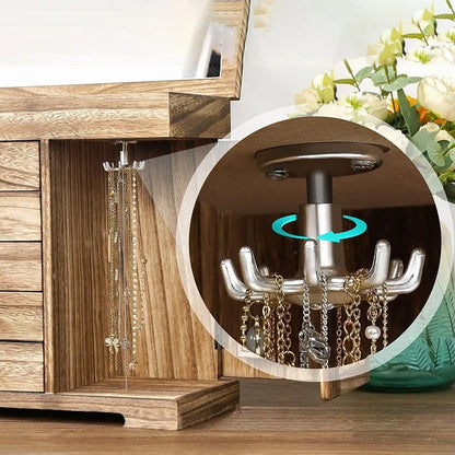 Grande Boîte à Bijoux en Bois Rétro – Format XL avec Miroir