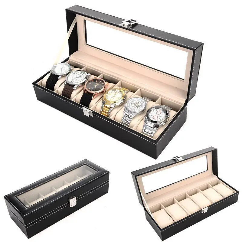 Boîte à Montres Homme 6 Compartiments Beige – Fermeture à Clé