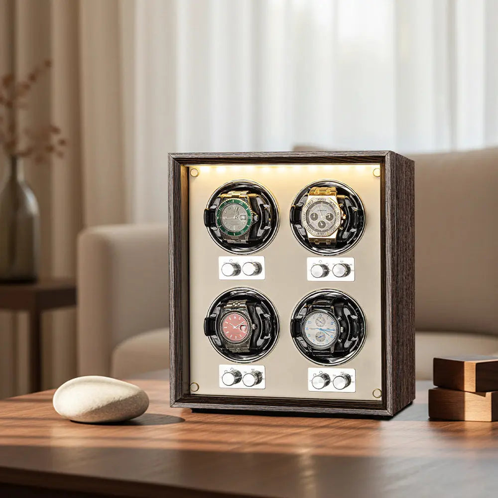 Boîte à Montre Automatique Verticale Bois Brun Vitrée – Design Élégant