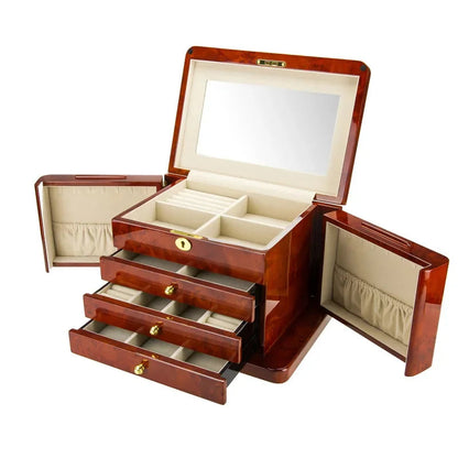 Boîte à Bijoux en Bois Laqué – Grand Volume avec Miroir Intégré