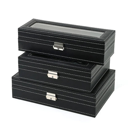 Boîte à Montre Homme 6 Compartiments Cuir PU Vert – Couvercle Vitré