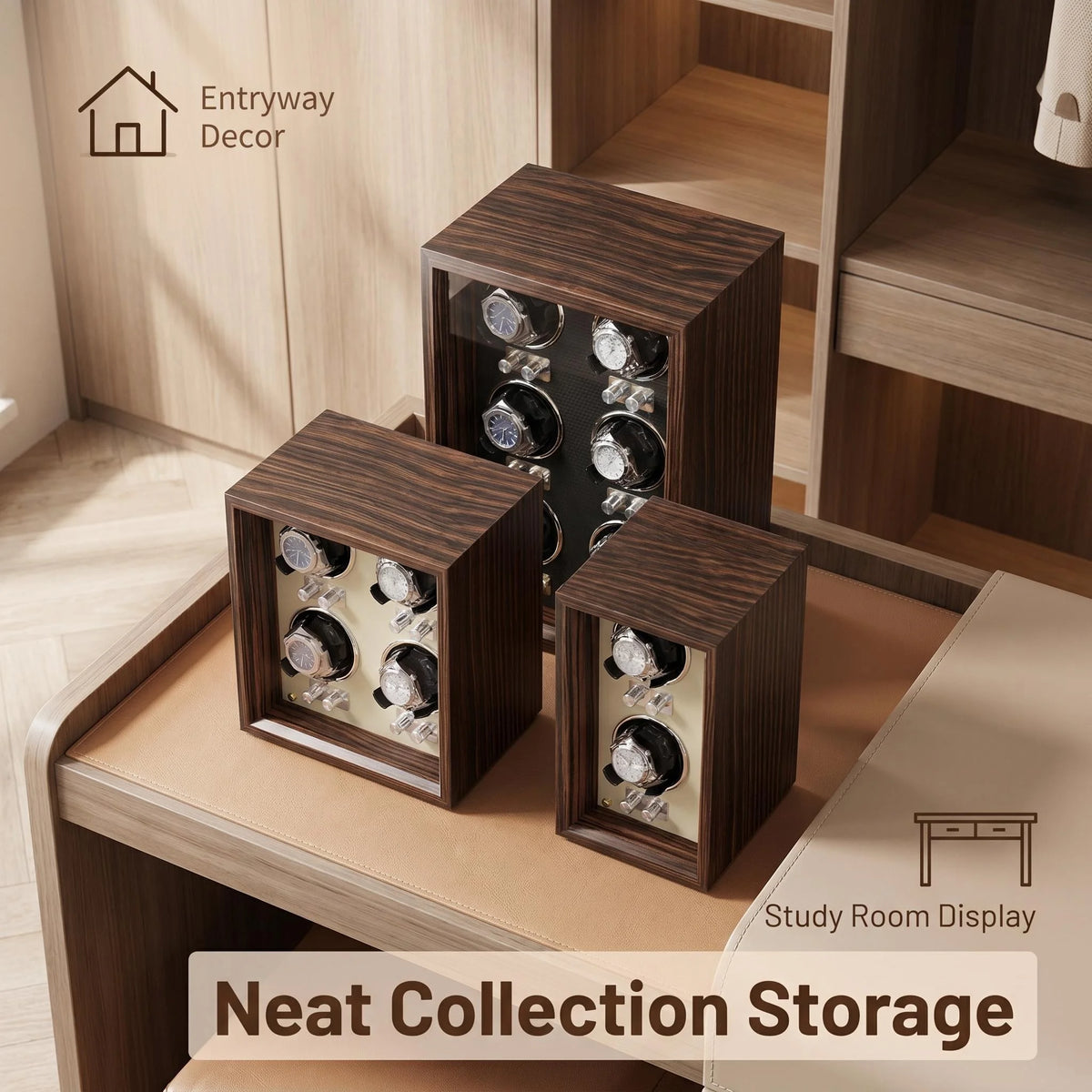 Boîte à Montre Automatique Verticale Bois Brun Vitrée – Design Élégant
