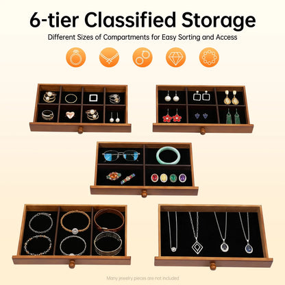 Boîte à Bijoux Vintage 6 Niveaux avec Miroir – Finition Trèfle