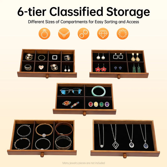 Boîte à Bijoux Vintage 6 Niveaux avec Miroir – Finition Trèfle