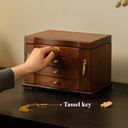 Boîte à Bijoux en Bois Massif Rétro – Grande Capacité avec Miroir