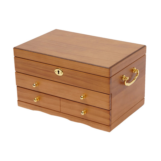 Boîte à Bijoux en Bois 3 Niveaux avec Serrure – Style Vintage