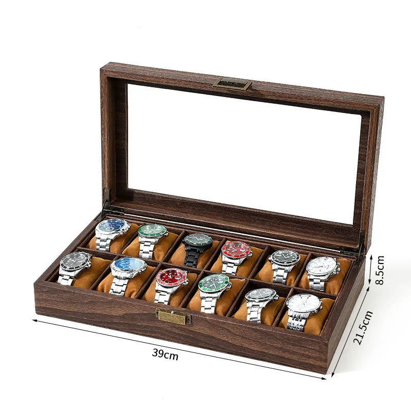 Boîte à Montre Homme 12 Compartiments Effet Noyer – Édition Classique