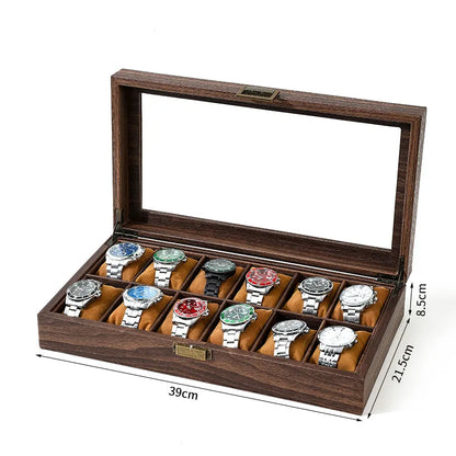 Boîte à Montre Homme 12 Compartiments Effet Noyer – Édition Classique