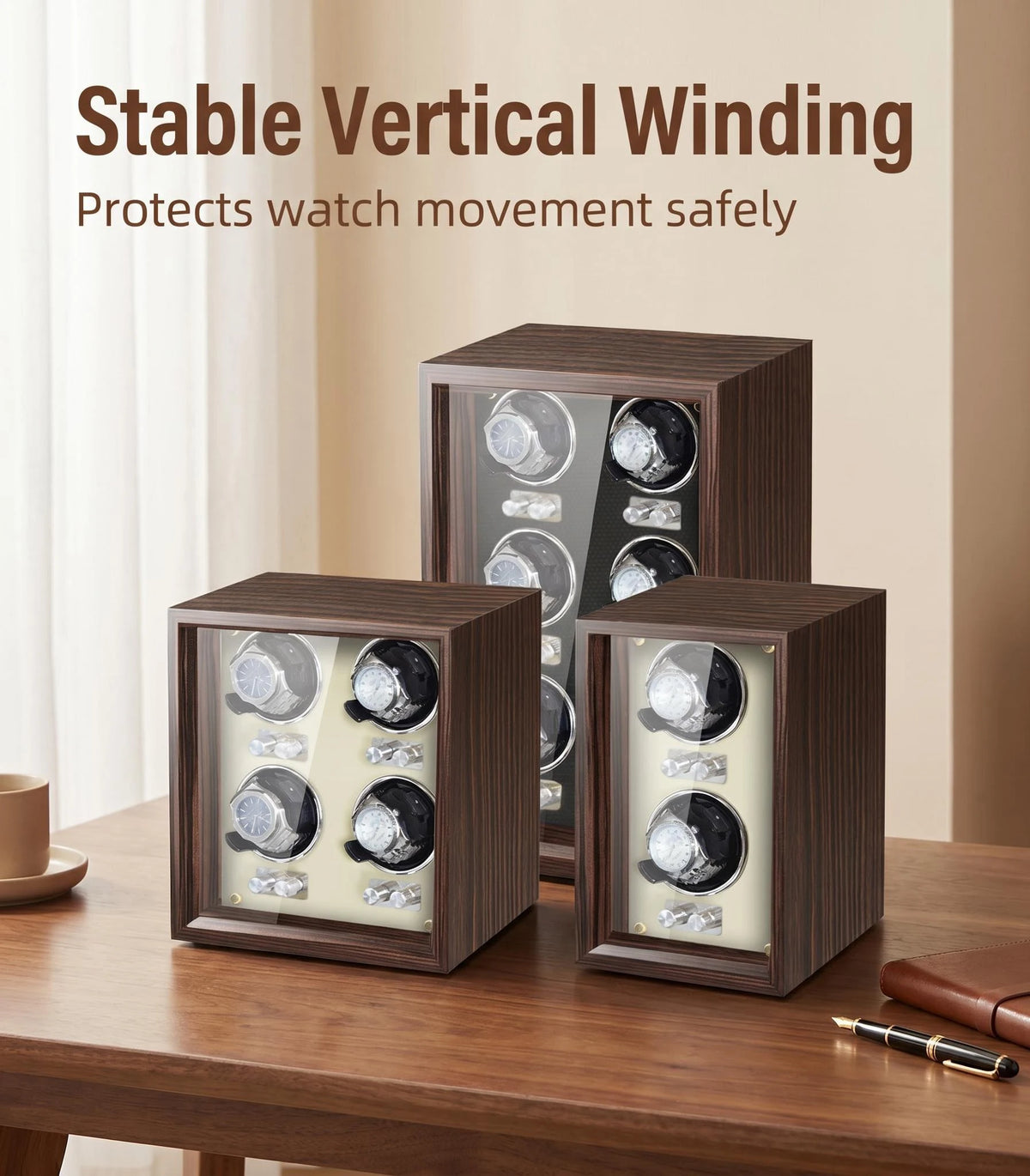 Boîte à Montre Automatique Verticale Bois Brun Vitrée – Design Élégant