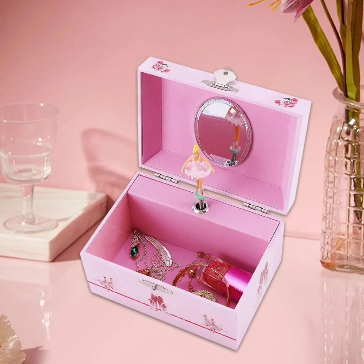 Petite Boîte à Musique Danseuse Rose Bois