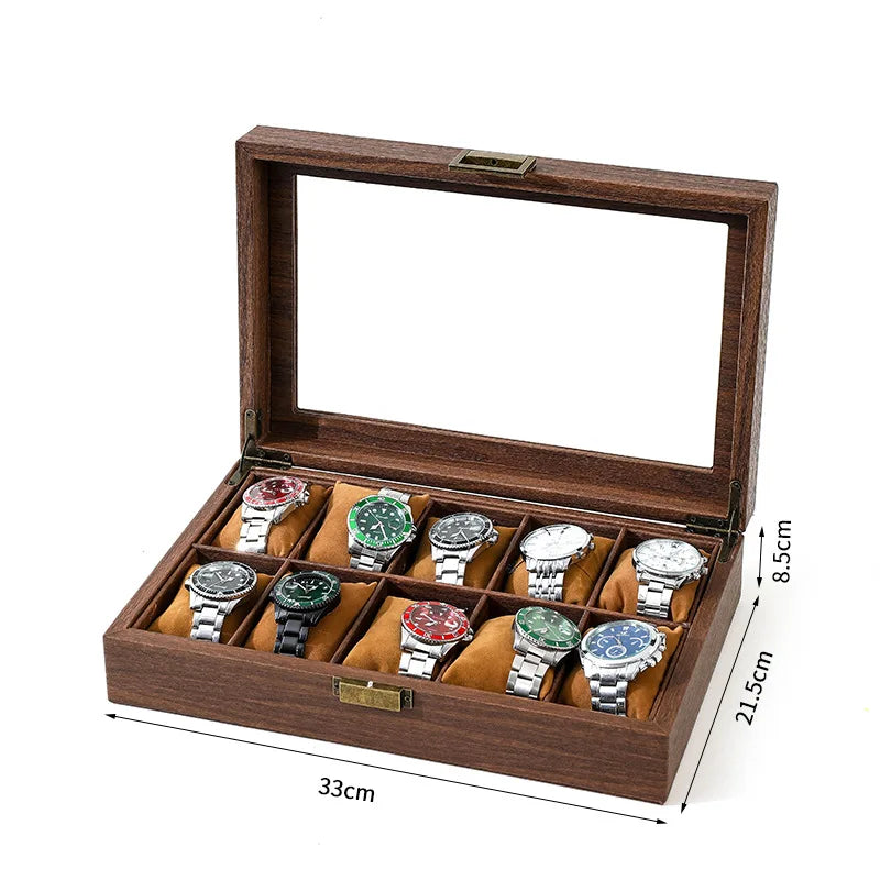 Boîte à Montre Homme 10 Compartiments Effet Noyer – Édition Prestige