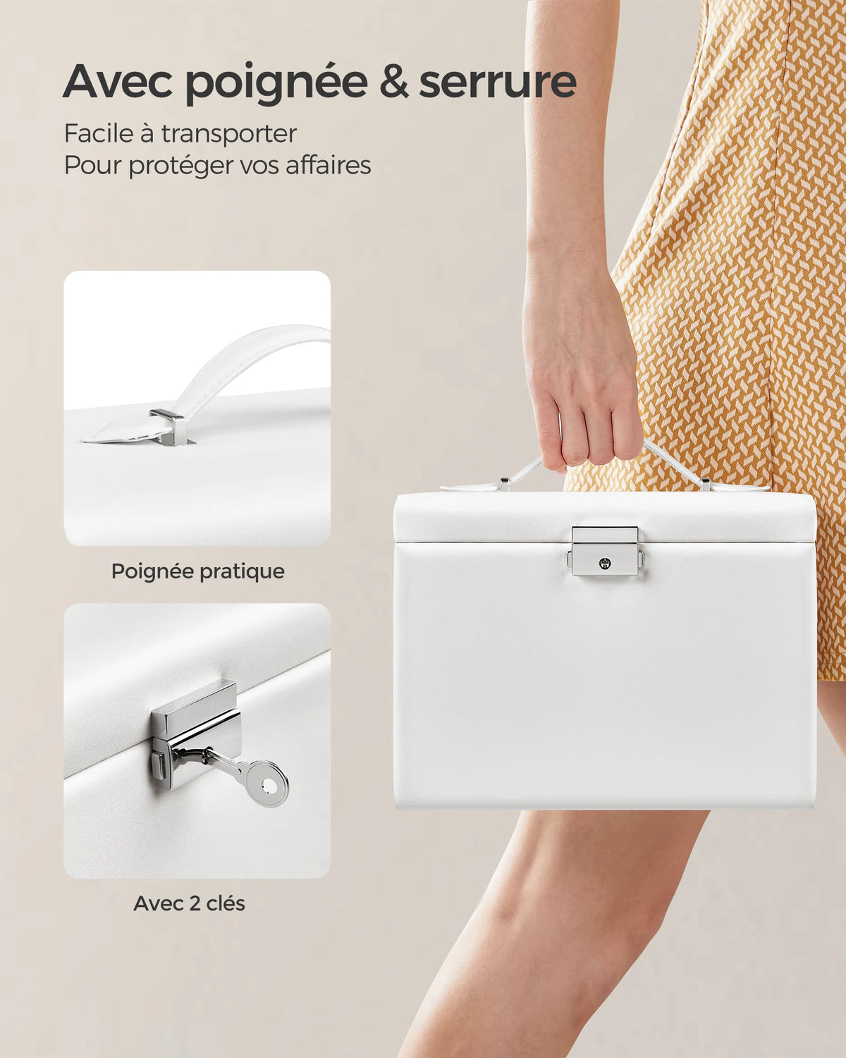 Boîte à Bijoux 4 Niveaux avec Poignées – 3 Tiroirs et Miroir