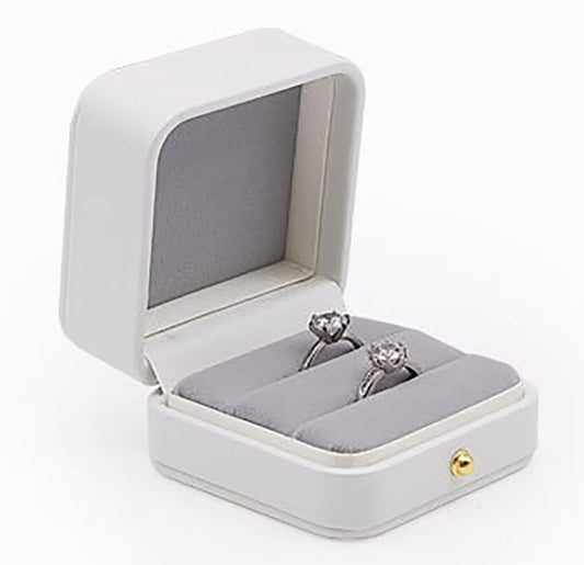 Écrin à Bagues Vintage Cuir PU Blanc – 2 Emplacements