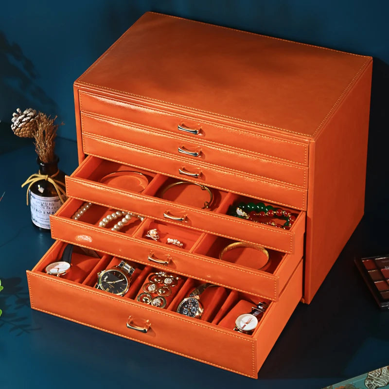 Boîte à Bijoux Cuir 6 Niveaux – Grande Capacité, Doublure Velours
