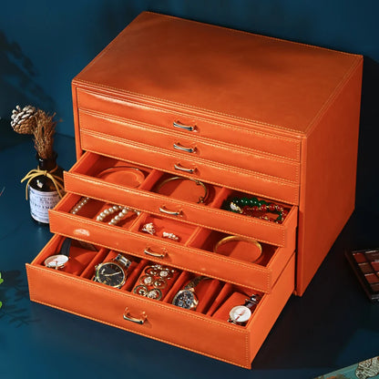 Boîte à Bijoux Cuir 6 Niveaux – Grande Capacité, Doublure Velours