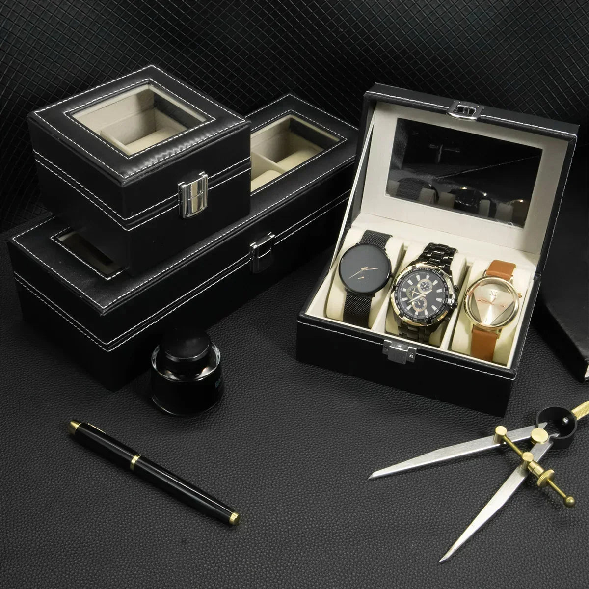 Boîte à Montre Homme 12 Compartiments Cuir PU Vert – Collection Vitrée