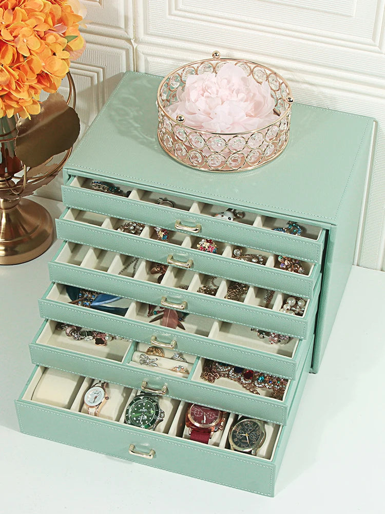 Boîte à Bijoux Cuir 6 Niveaux – Grande Capacité, Doublure Velours