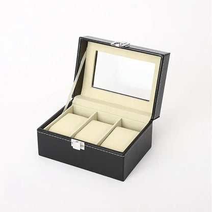 Boîte à Montre Homme 12 Compartiments Cuir PU Noir – Collection Vitrée
