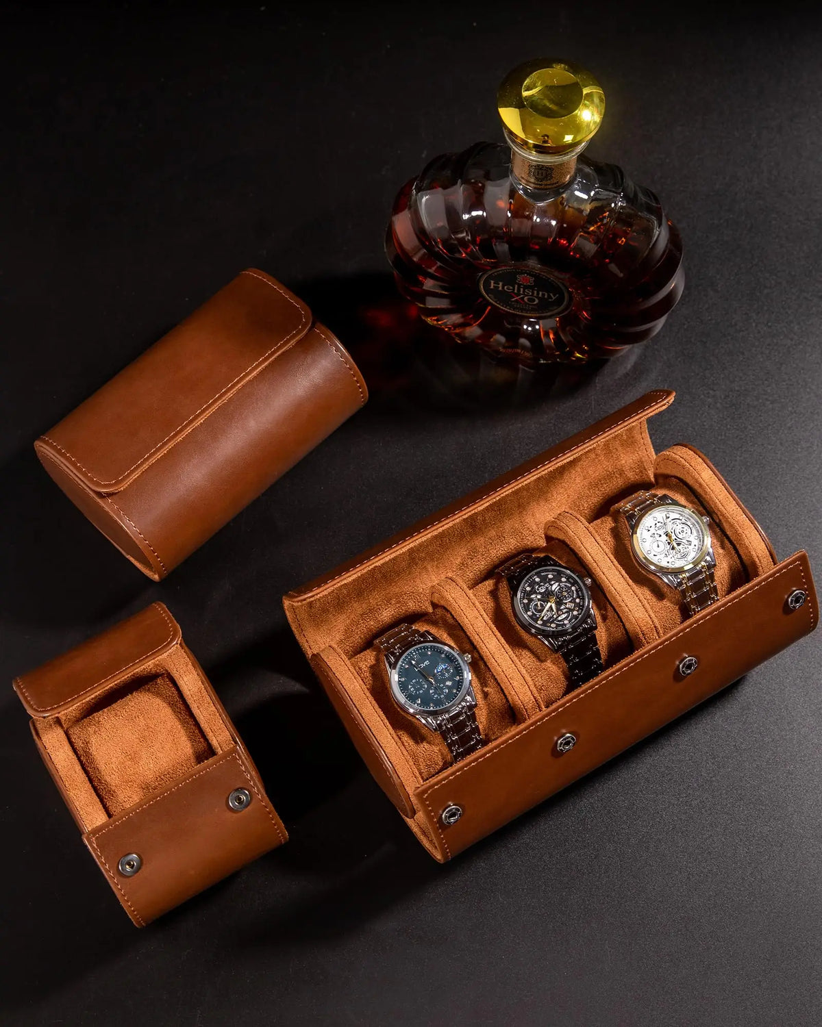 Boîte à Montre Homme 2 Compartiments Cuir Marron – Fabrication Artisanale