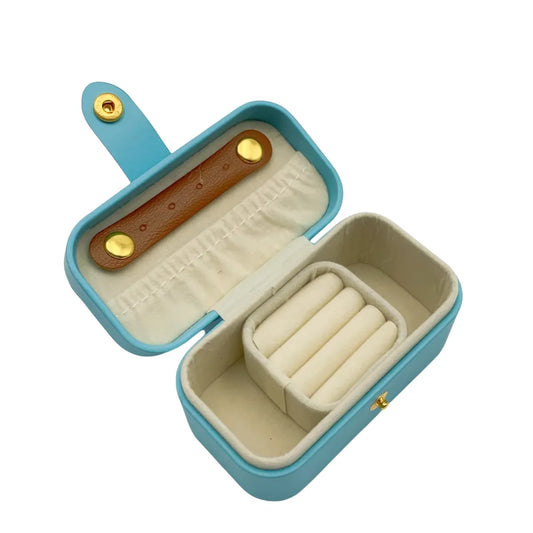 Boîte à Bijoux Portable Cuir PU Bleu