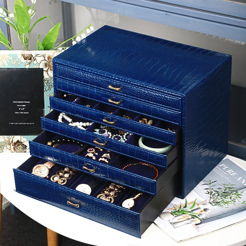 Boîte à Bijoux Cuir 6 Niveaux – Grande Capacité, Doublure Velours