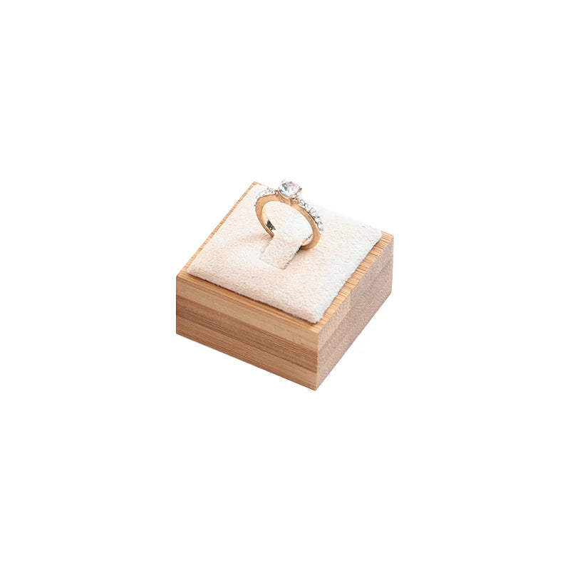 Présentoir à Bagues Bois et Velours Beige