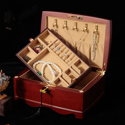 Coffret Bijoux Bois Rouge à Clé