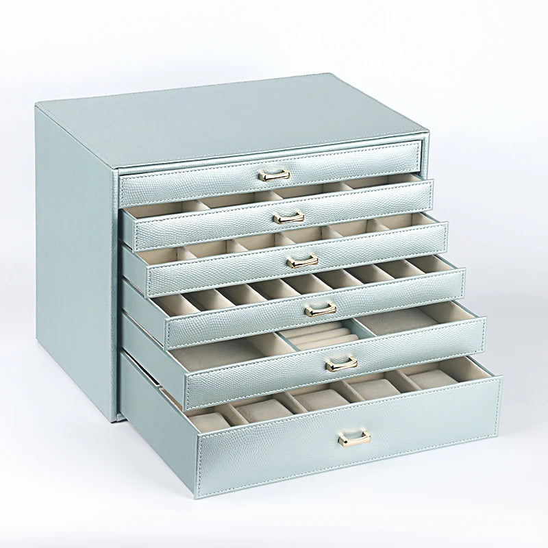 Boîte à Bijoux Cuir 6 Niveaux – Grande Capacité, Doublure Velours