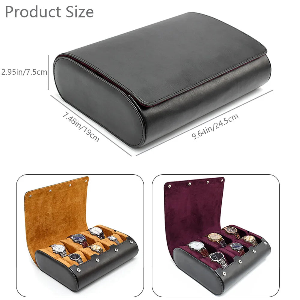 Étui de Voyage 6 Montres Cuir PU Marron – Coussins Coulissants