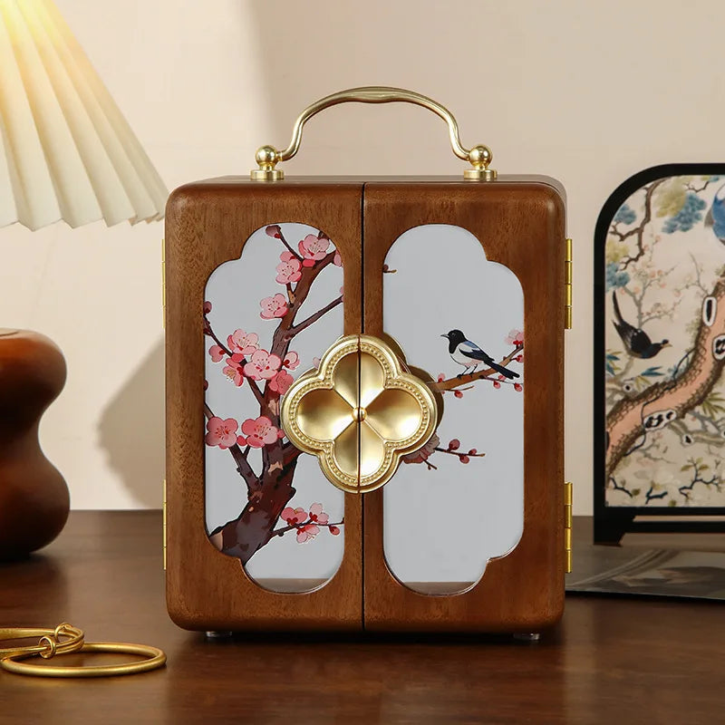 Boîte à Bijoux en Bois Massif à Double Porte – Format Compact