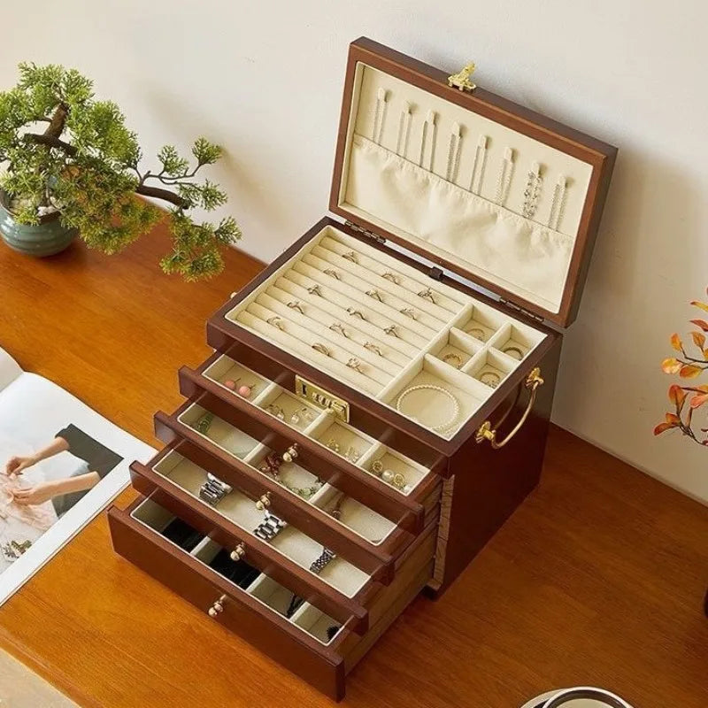 Boîte à Bijoux en Bois Massif – Compartiment Montres et Lunettes