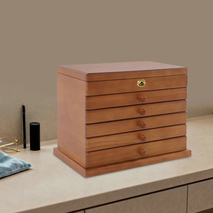 Boîte à Bijoux en Bois 6 Tiroirs avec Miroir – Finition Trèfle Vintage