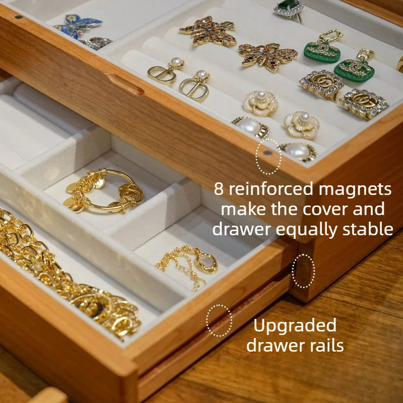 Boîte à Bijoux en Bois Massif Double Niveau – Fermeture Magnétique