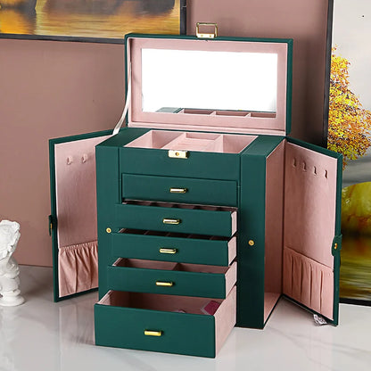 Boîte à Bijoux 5 Niveaux avec Miroir – Cuir et Velours