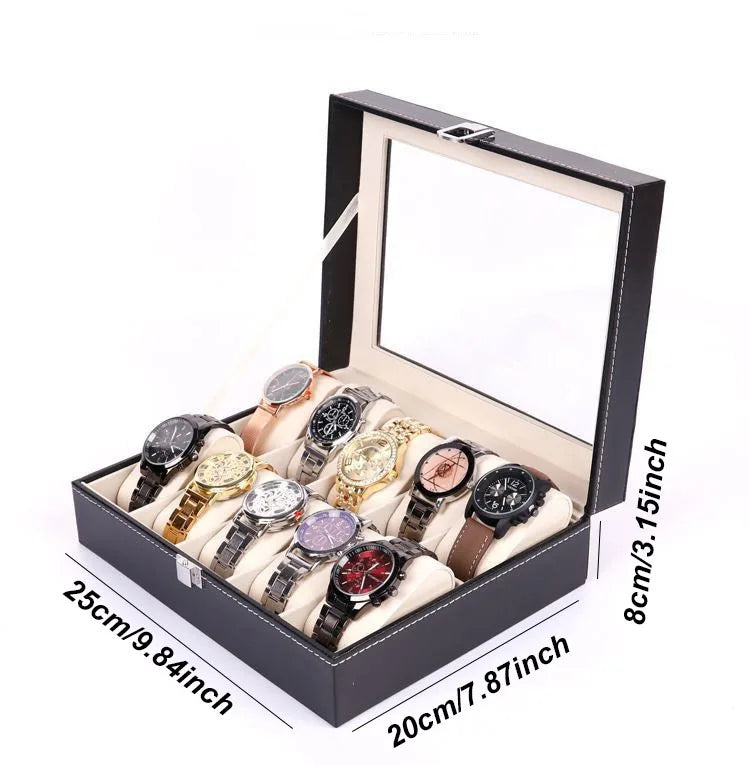 Boîte à Montres Homme 6 Compartiments Beige – Fermeture à Clé