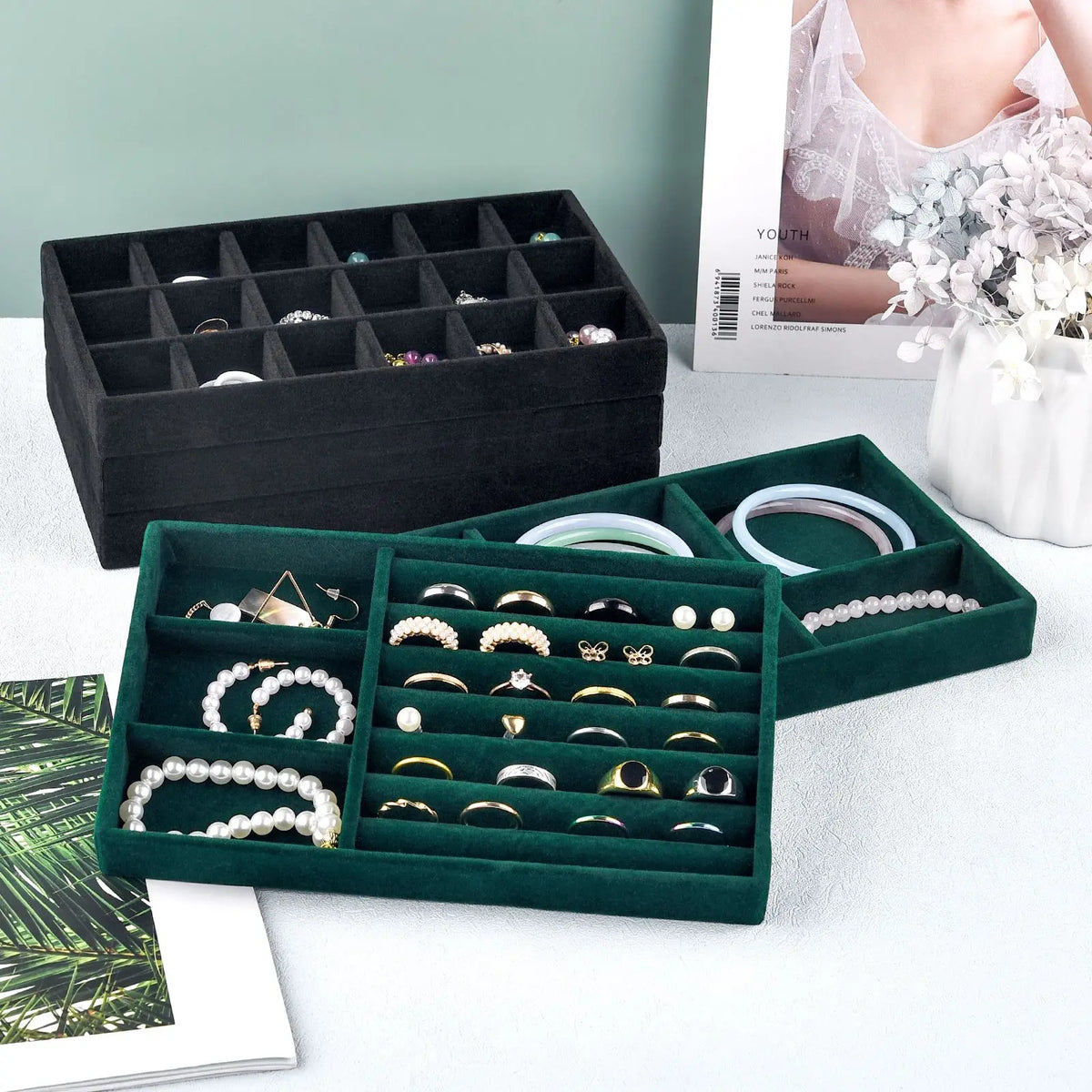 Tiroir à Bijoux Flanelle Noire Dressing Pratique