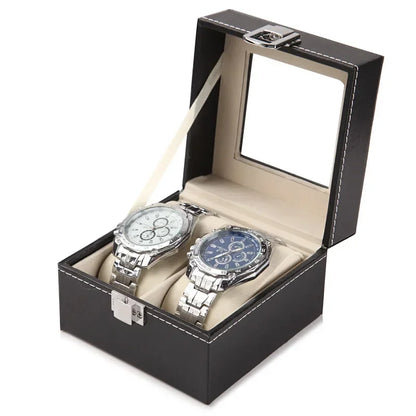 Boîte à Montre Homme 6 Compartiments Cuir PU Vert – Couvercle Vitré