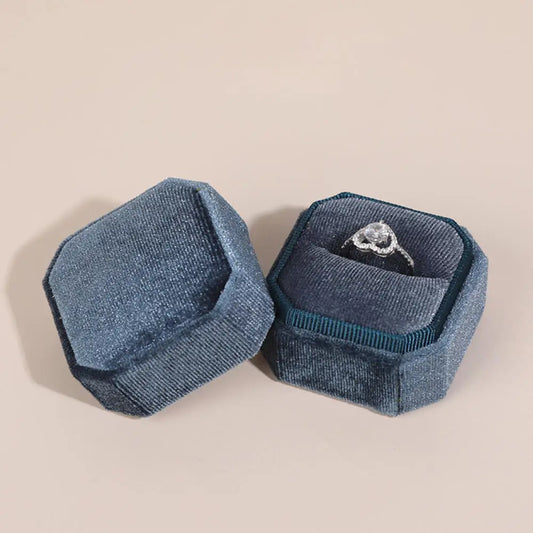 Écrin à Bague Octogonal Velours Bleu – 1 Emplacement