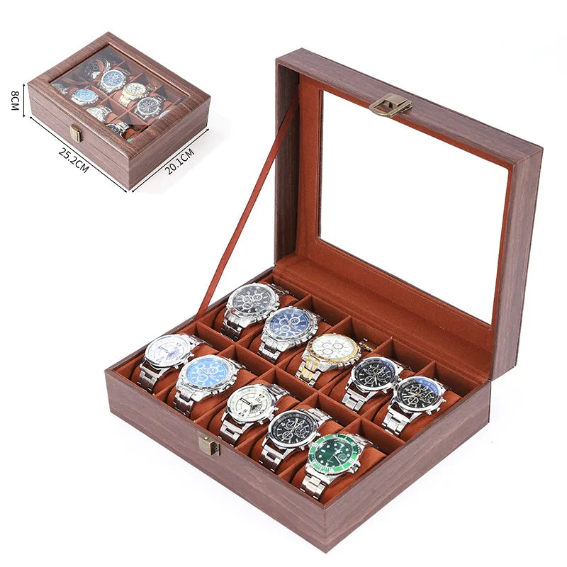 Boîte à Montre Homme 12 Compartiments Effet Noyer – Édition Classique