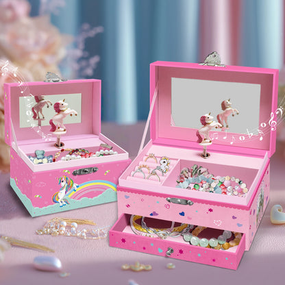 Boîte à Bijoux Musicale Licorne Rose et Blanche